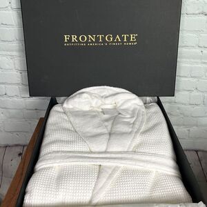 Frontgate robe XL white unisex luxury hotel spa Waffle Weave Turkish Cotton